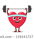 Healthy heart lifts a barbell and smiles close-up on a white background. Character 139241727