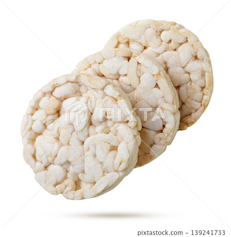 Rice cakes flying close-up on a white. Isolated Rice cakes flying close-up on a white. Isolated 139241733