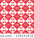 Seamless cherry pattern with pink bows and ribbons creates a cute girly background. The coquette aesthetic and vector style make it ideal for fashion or textile prints. 139241818