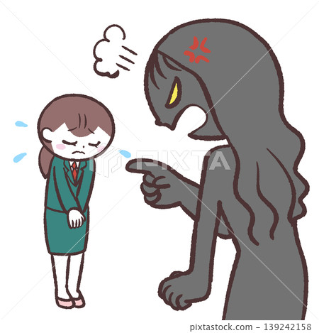 Illustration of a person yelling at an office worker 139242158