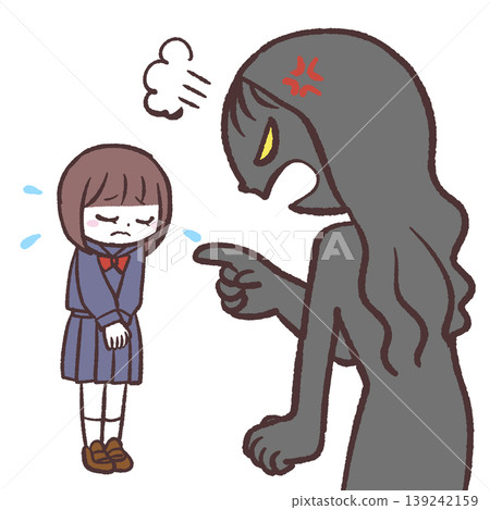 Illustration of a person getting angry at a female student Illustration of a person getting angry at a female student 139242159