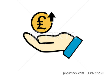 Hand Holding Rising Pound Coin Icon Representing Money Growth, Investment and British Finance 139242230