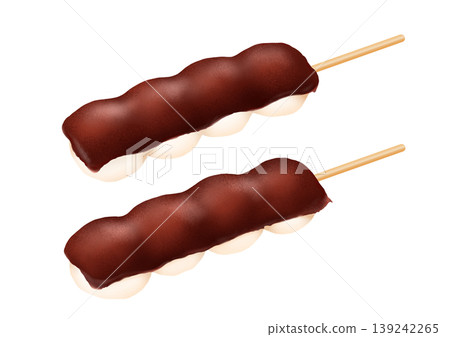 Two skewers of smooth red bean paste dumplings (Japanese sweets) 139242265