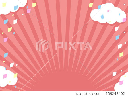 Red background frame, clouds, speed lines, and confetti decorations. Red background frame, clouds, speed lines, and confetti decorations. 139242402