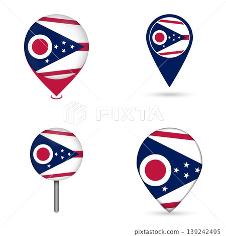 Ohio State Flag Map Pin Icons Set Collection 139242495