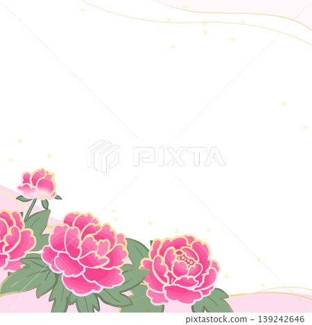 Pink peony lower frame, square vector, transparent background, with margin, Japanese style design Pink peony lower frame, square vector, transparent background, with margin, Japanese style design 139242646