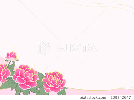 Pink peony lower frame background, A-size horizontal vector, with margins, suitable for flyers and posters. 139242647