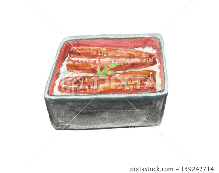 用水彩繪製的鰻魚飯(unaju)插圖。 用水彩繪製的鰻魚飯(unaju)插圖。 139242714