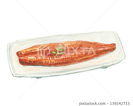 用水彩繪製的烤鰻魚插圖。 用水彩繪製的烤鰻魚插圖。 139242715