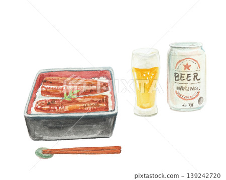 用水彩繪製的鰻魚飯(unaju)插圖。 用水彩繪製的鰻魚飯(unaju)插圖。 139242720