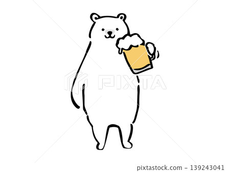 手繪插圖，一隻北極熊正在喝啤酒。乾杯！ 139243041
