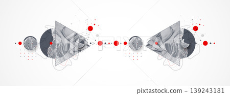 Wireframe abstract mountains in the middle of a triangle. ART background. 139243181