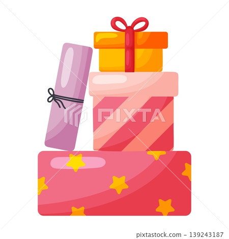 Stack of Colorful Gift Boxes Cartoon Vector Set 139243187