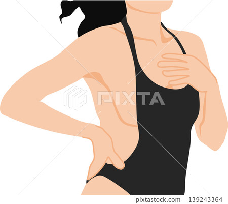 一幅描繪身穿泳裝的女子在海灘上的插圖。 139243364