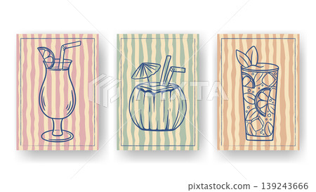 Summer posters with cocktails, vintage style Summer posters with cocktails, vintage style 139243666