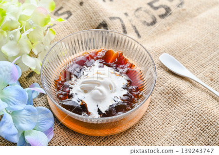 Homemade coffee jelly with whipped cream Homemade coffee jelly with whipped cream 139243747