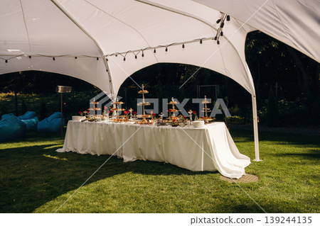 Party table with lot of sweets, desserts. Conception of celebration 139244135