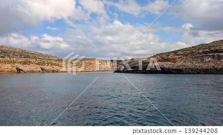 Panoramic view of the coast taken from a boat in Comino island 139244208