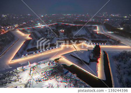 [Hakodate, Goryokaku] Goryokaku Park illuminated in snow 139244396
