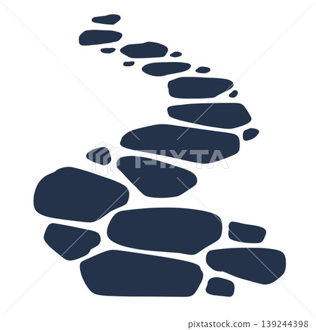 Stone path, blue pebble walkway winding garden trail. Dark rock stone path, natural paving block landscape element. Outdoor park footpath, zen garden stone decoration, flat organic pavement shape Stone path, blue pebble walkway winding garden trail. Dark rock stone path, natural paving block landscape element. Outdoor park footpath, zen garden stone decoration, flat organic pavement shape 139244398