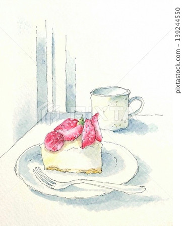 Strawberry rare cheesecake painted in watercolor 139244550