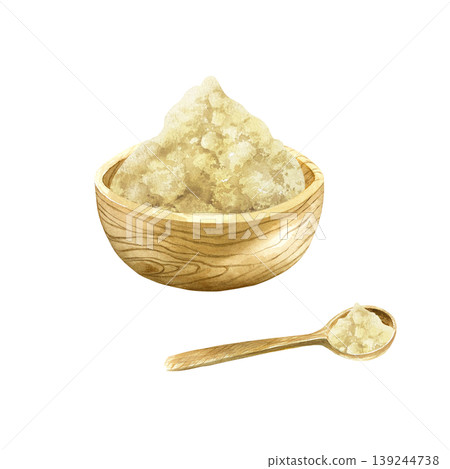 Dried ginger powder in a wooden bowl and a handful on a spoon. Suitable for almond flour. Hand drawn watercolor illustration, isolated. Spice herb for food label design, natural cosmetics and medicine Dried ginger powder in a wooden bowl and a handful on a spoon. Suitable for almond flour. Hand drawn watercolor illustration, isolated. Spice herb for food label design, natural cosmetics and medicine 139244738
