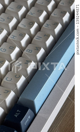 Close-Up of Vintage Keyboard with Cyrillic Letters 139244871