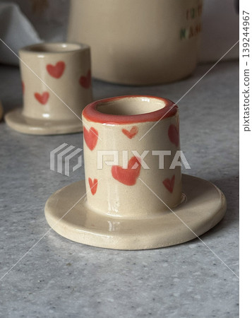 Charming Handmade Ceramic Cup with Heart Designs Charming Handmade Ceramic Cup with Heart Designs 139244967