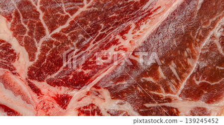 Raw beef steak texture close up with marbling pattern for food background and design use Raw beef steak texture close up with marbling pattern for food background and design use 139245452