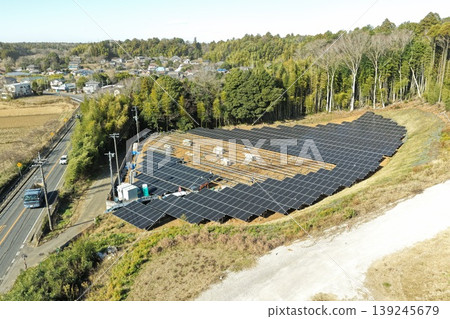 Drone aerial photography of a solar power generation facility installation site. Drone aerial photography of a solar power generation facility installation site. 139245679