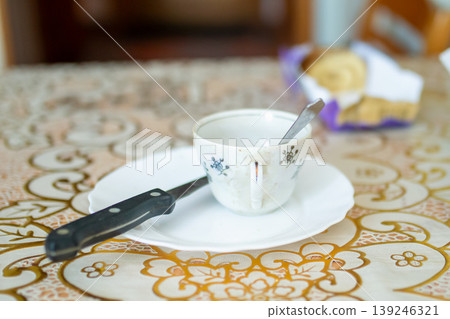 Vintage morning scene. Serene domestic scene captured in soft morning light and vintage decor Vintage morning scene. Serene domestic scene captured in soft morning light and vintage decor 139246321