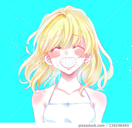 夏日裡一位面帶微笑的金髮女子 139246493