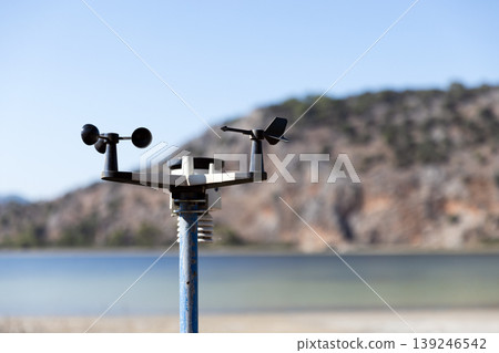 An outdoor weather station with anemometer cups An outdoor weather station with anemometer cups 139246542