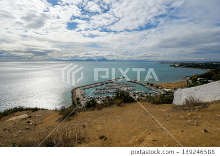View of the Gulf of Tunis from Sidi Bou Said in Tunis, Tunisia. View of the Gulf of Tunis from Sidi Bou Said in Tunis, Tunisia. 139246588