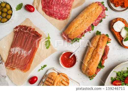 Assorted delicious baguette sandwiches Assorted delicious baguette sandwiches 139246711