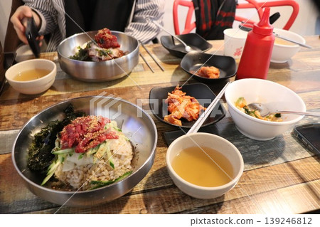 Korean yukhoe served on the table Korean yukhoe served on the table 139246812