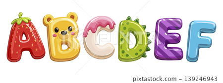 Vector set of cute glossy childish letters. Alphabet from A to F Vector set of cute glossy childish letters. Alphabet from A to F 139246943