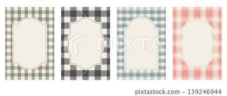 Set of rectangular posters with checkered gingham pattern and blank vintage frames Set of rectangular posters with checkered gingham pattern and blank vintage frames 139246944