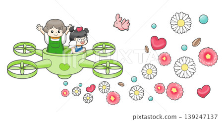 孩子們從無人機上撒花 139247137