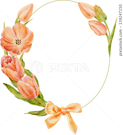 A frame of orange tulips, painted in watercolor. Hand-drawn illustration 139247150