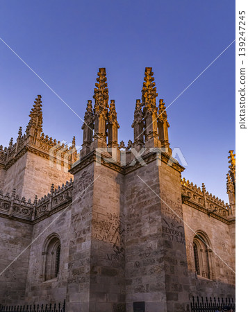 Historic Royal Chapel of Granada With Ornate Facade and Decorative Spires, Granada, Spain Historic Royal Chapel of Granada With Ornate Facade and Decorative Spires, Granada, Spain 139247245