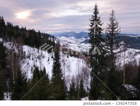 Evening winter snow-covered mountain ridge, Ukraine, Carpathians. Evening winter snow-covered mountain ridge, Ukraine, Carpathians. 139247358