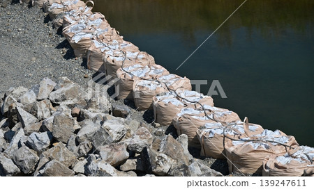 Flood control work image (flood damage, heavy rain disaster, recovery, flood control work, river construction, revetment work) Flood control work image (flood damage, heavy rain disaster, recovery, flood control work, river construction, revetment work) 139247611