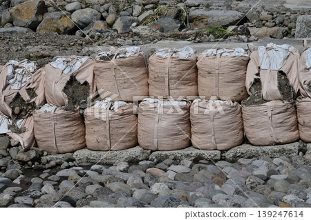 Flood control work image (flood damage, heavy rain disaster, recovery, flood control work, river construction, revetment work) Flood control work image (flood damage, heavy rain disaster, recovery, flood control work, river construction, revetment work) 139247614