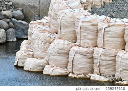 Flood control work image (flood damage, heavy rain disaster, recovery, flood control work, river construction, revetment work) Flood control work image (flood damage, heavy rain disaster, recovery, flood control work, river construction, revetment work) 139247618