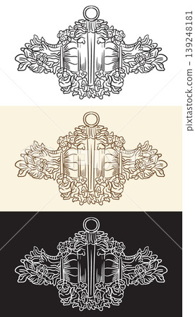 Artistic hand drawing design element set in three colors vector Artistic hand drawing design element set in three colors vector 139248181