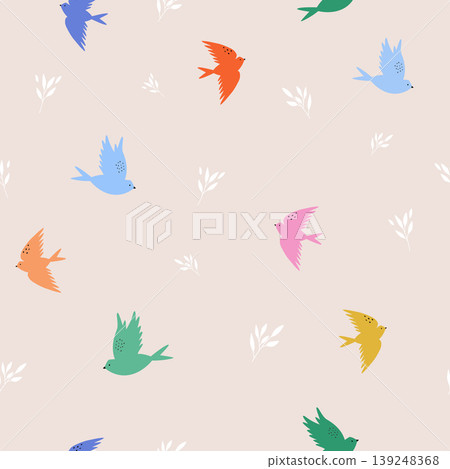 Cute seamless pattern with cartoon birds for baby nursery textile and wallpaper design Cute seamless pattern with cartoon birds for baby nursery textile and wallpaper design 139248368