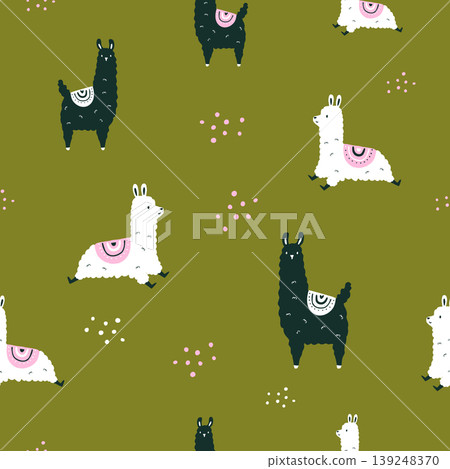 Cute seamless pattern with cartoon llamas Cute seamless pattern with cartoon llamas 139248370