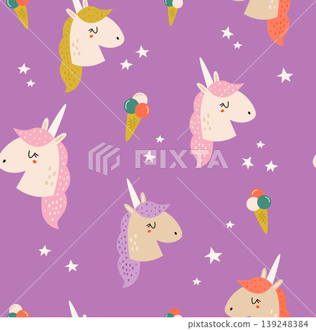 Seamless pattern with cute unicorns for kids nursery, wallpaper Seamless pattern with cute unicorns for kids nursery, wallpaper 139248384
