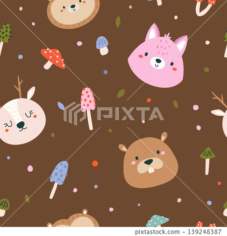 Seamless pattern with cute forest animals for kids nursery, wallpaper, print Seamless pattern with cute forest animals for kids nursery, wallpaper, print 139248387